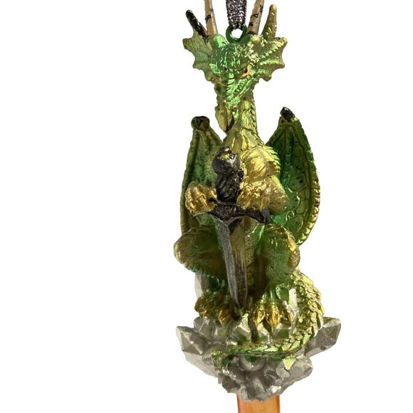 Gothic Green Gold Dragon with Jewel Collectible Christmas Holiday Ornament 6" - Picture 1 of 13